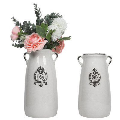 2 Piece White Ceramic Table Vase Set