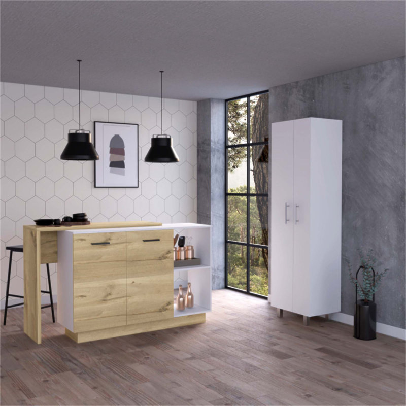 Crescent 7-Shelf 4-Door 2-Piece Kitchen Set with Spacious Storage and Light Oak Finish for Modern Kitchens