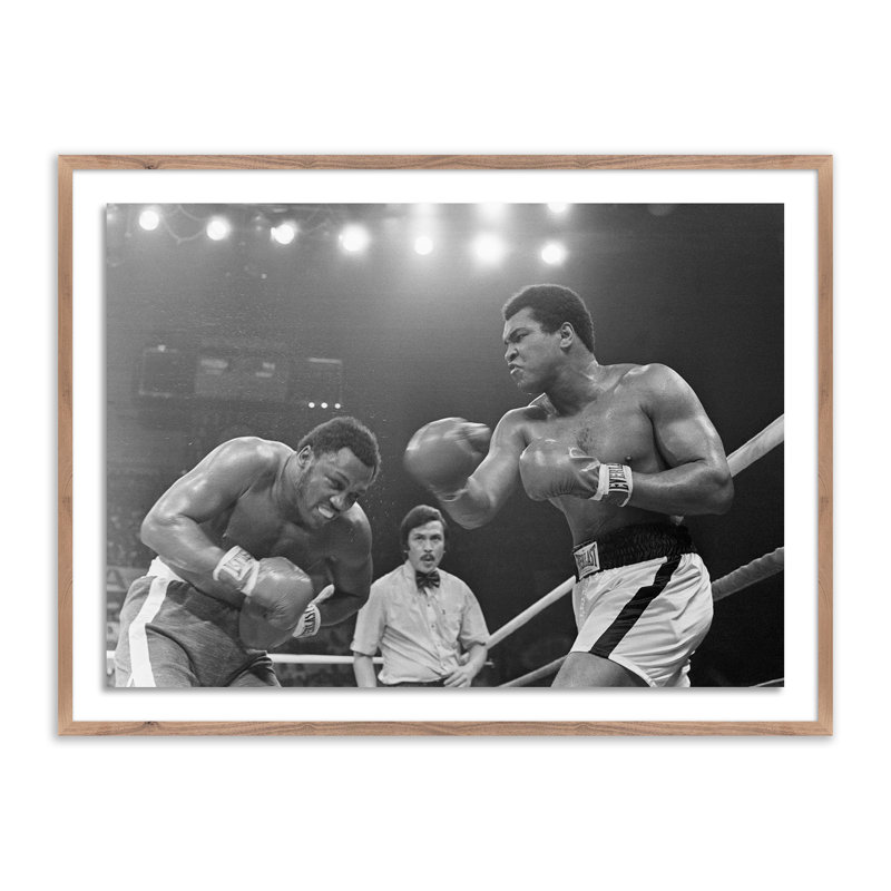 Muhammad Ali Punching Joe Frazier by Getty Images, Rustic Walnut Framed, 24" H x 32" W