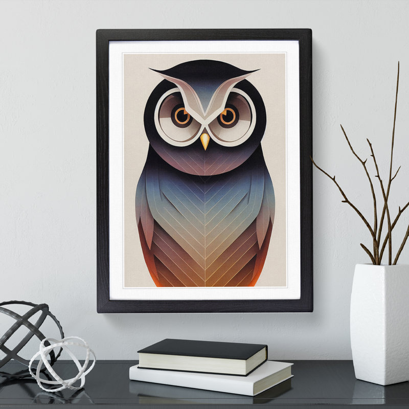 Beauteous Owl Abstract - Single Picture Frame Print, 34cm H x 25cm W x 2cm D, Black Framed