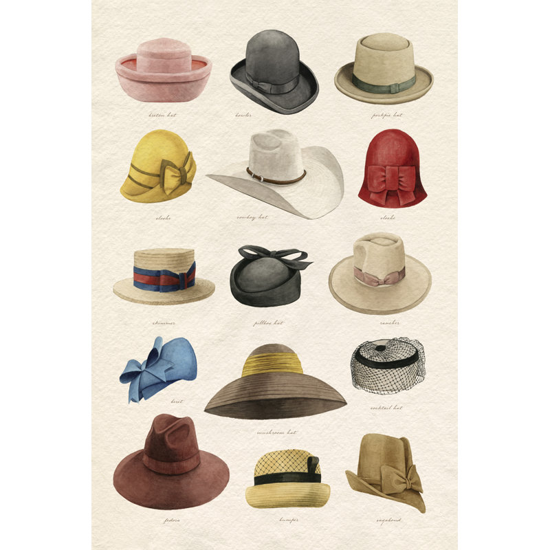 «Vintage Hats III» par Grace Popp - peinture sur toile tendue, H 12 po x l 8 po