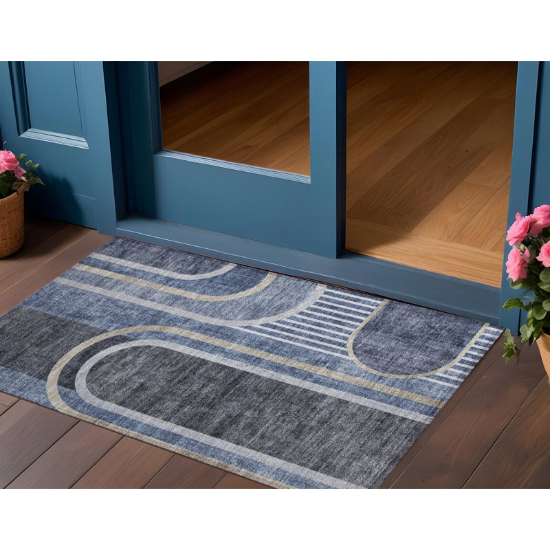 Tapis extérieur lavable antidérapant bleu et noir 3 pi x 5 pi