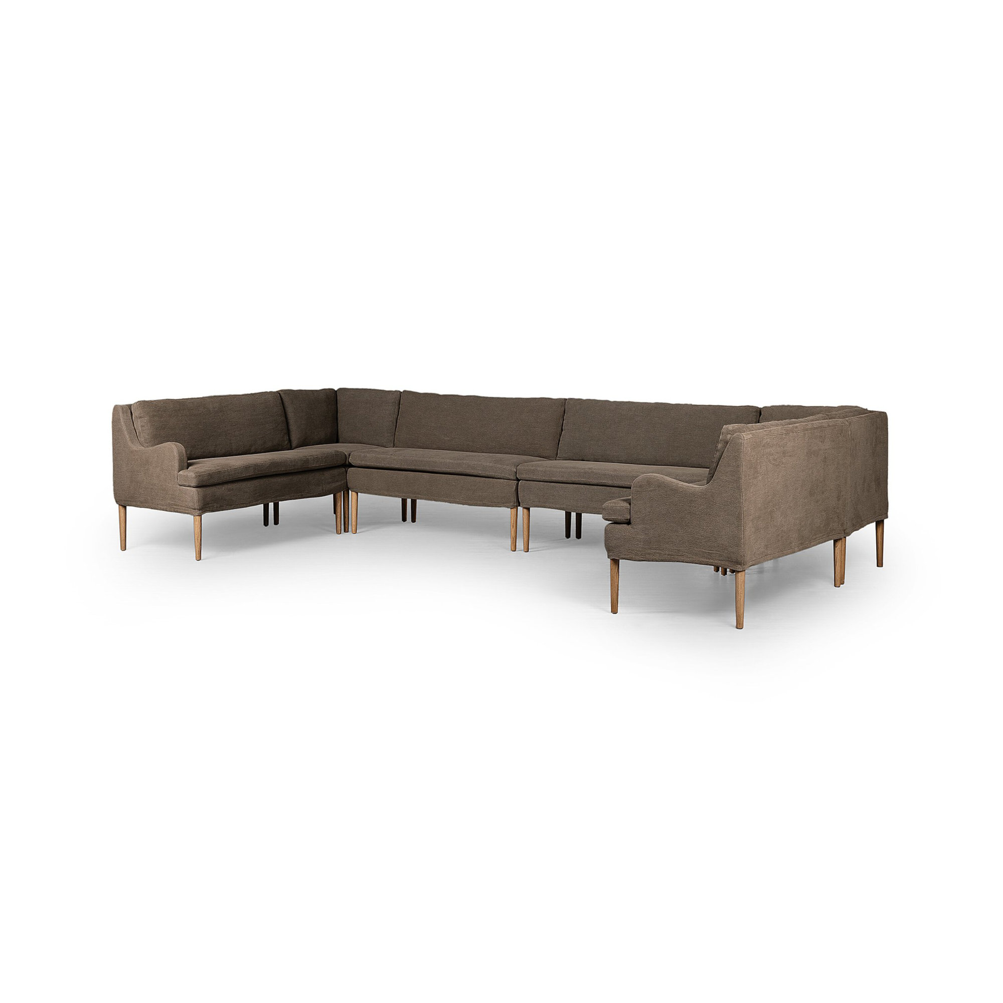 Aurelia Dining Banquette, 34.5" H x 152" W x 75" D, Broadway Coffee Linen