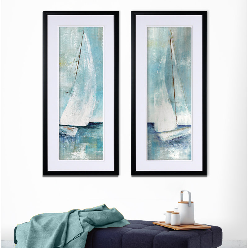 « simply voilier », ensemble de 2 reproductions de peintures à l’acrylique encadrées