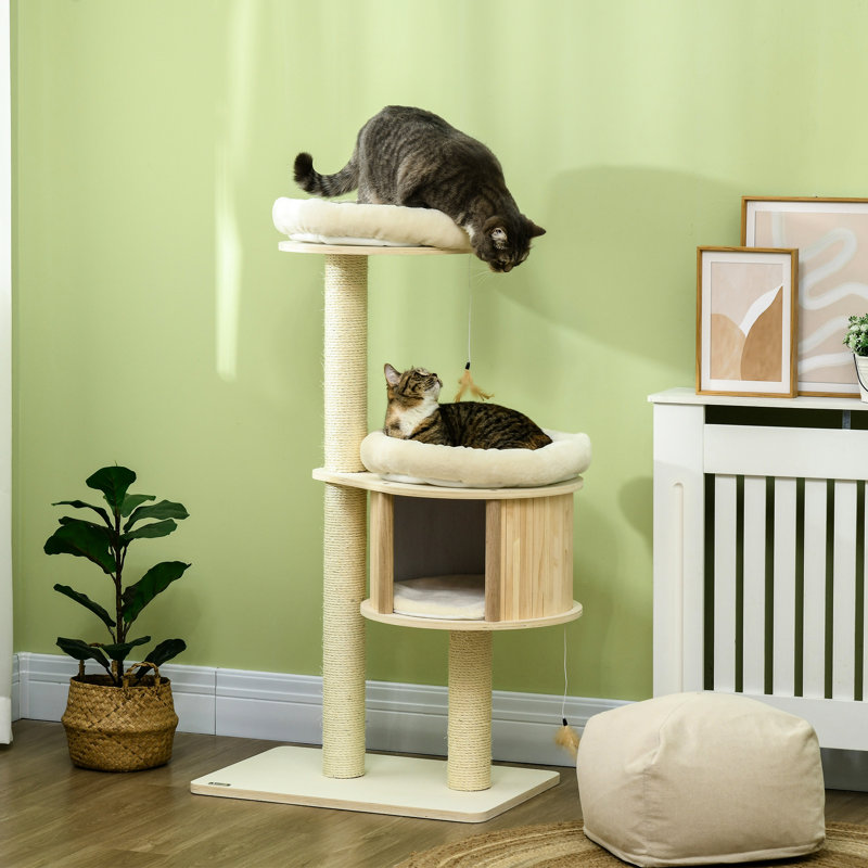 Tour de jeu à 3 niveaux, poteaux à griffer, coussins moelleux et espaces. Sécuritaire pour les petits chats, arbre de divertissement léger et agréable