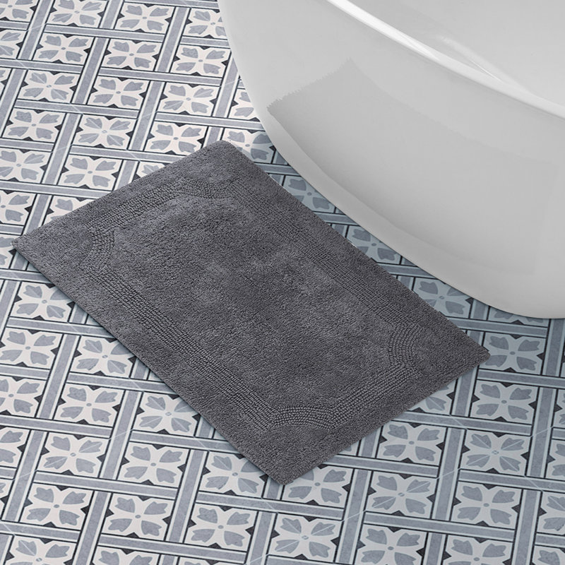 Laura Ashley Tablet Reversible Cotton Bath Rug, Charcoal, 34" L x 21" W