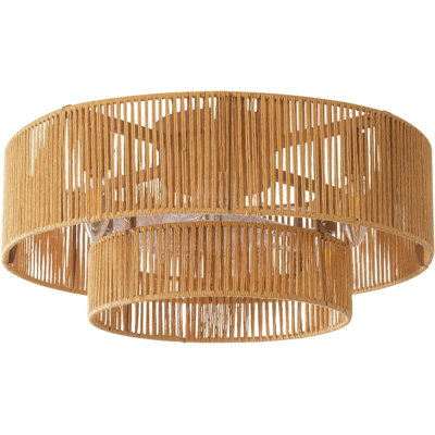 20 Inch Boho Caged Ceiling Fans with Lights Flush Mount, Boho Rattan Fandelier Ceiling Fan with Light Remote Control with Reversible 6 Speeds for Bedroom, Nursery, Living Room, E12 Base,Indoor