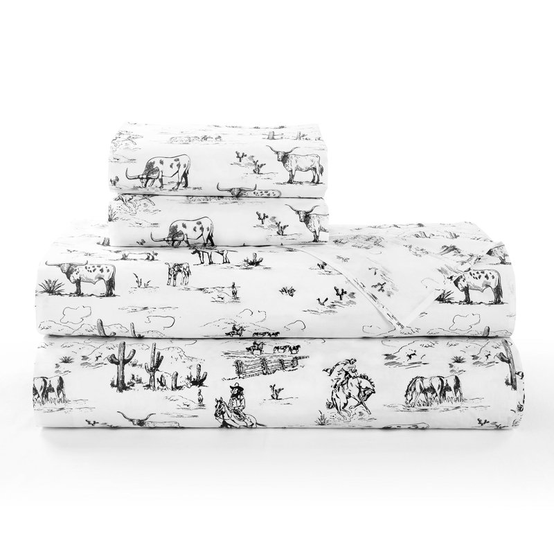 100% Cotton Sheet Set, Western Rustic Cabin Lodge Southwestern Bedding Set, King Sheet Set with 2 Pillowcases