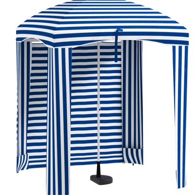 5.9'X5.9' Beach Umbrella With Switchable Wall Choices - Blue & White, Portable, Guard, Sandbags, Carry Sack Portable White Stripe, Vents, Easy Bag, Sun Protection