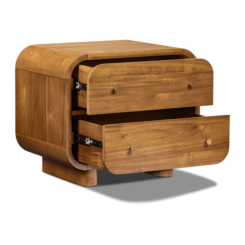 Oslo Wood Nightstand with Brass Handles, Light Brown