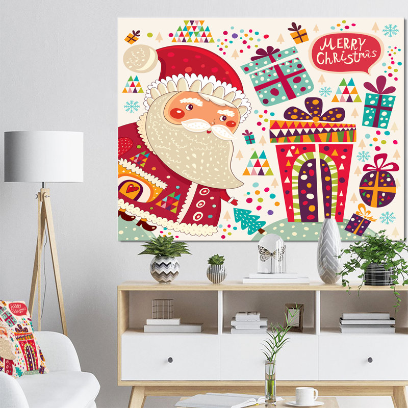 « père noël avec noël cadeaux », peinture, H 20 po x l 20 po x P 1 po, H 36 po x l 46 po x P 1,5 po
