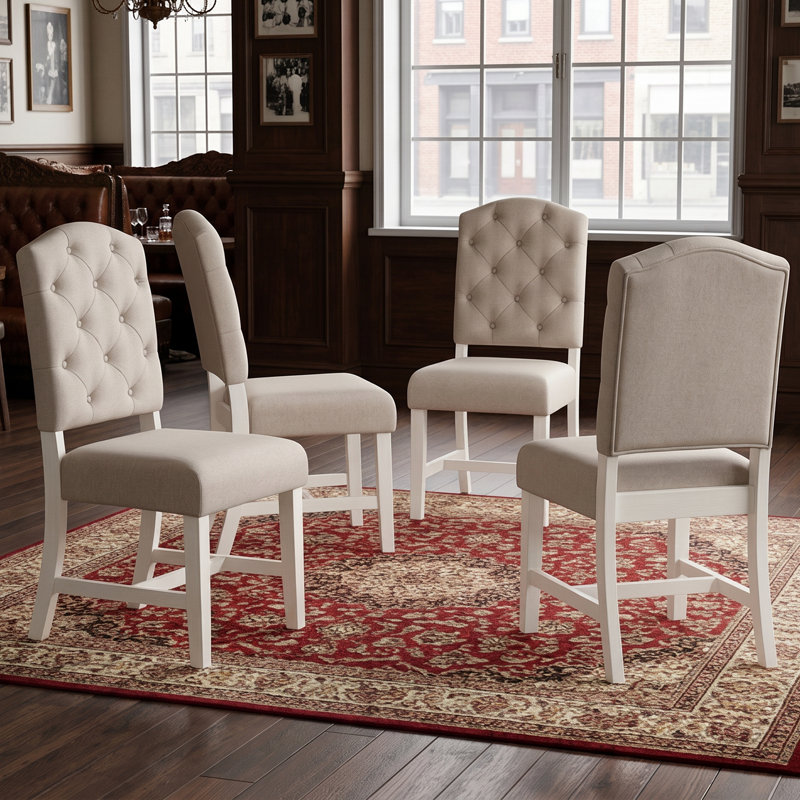 Ensemble de chaises de salle à manger et de salon de style rétro avec 4 chaises rembourrées (bois de chêne naturel et blanc cassé)