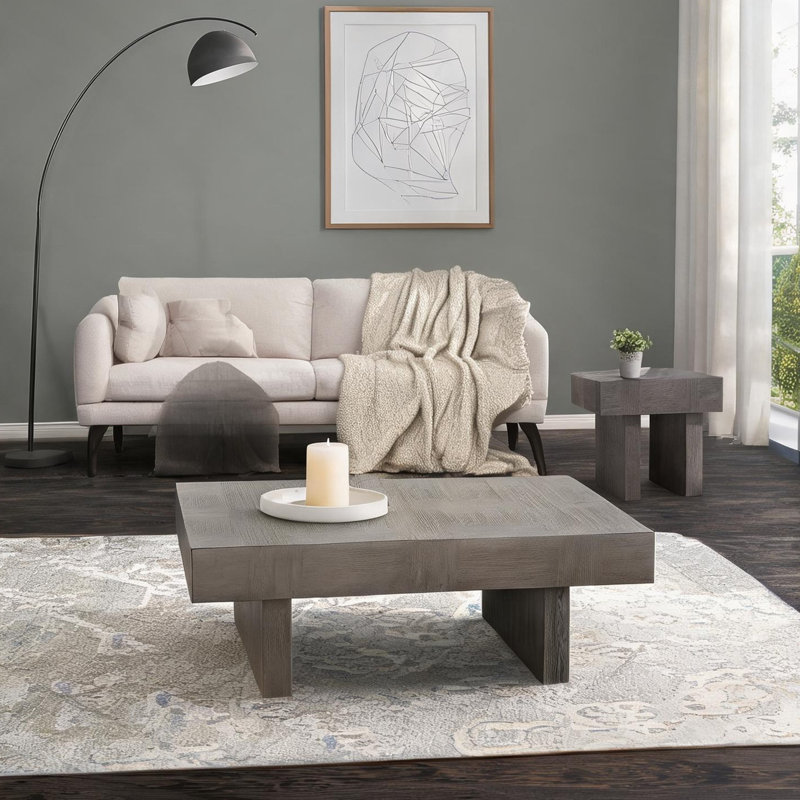 Ensemble de tables basses 3 pièces avec 2 tables de bout, rectangle de 52 pouces, finition en bois brun aux tons gris, mobilier de salon contemporain