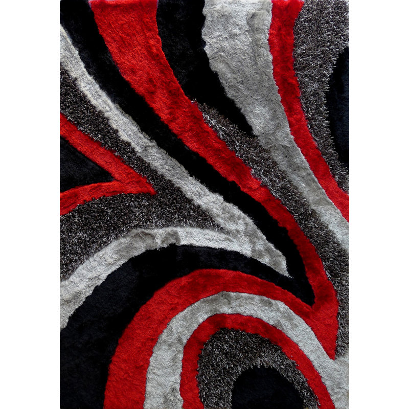 Tapis rouge / noir / gris touffeté à la main Gidget, Rectangle 5 pi x 7 pi