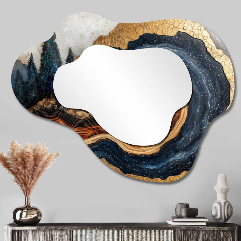 Modern Mustang Horse By The Golden River I - Horse Animal Irregular Asymmetrical Mirror, Modern Wall Mirror, Printed on Metal