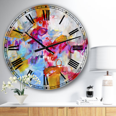 Horloge murale moderne surdimensionnée bleue et jaune Spatters IV