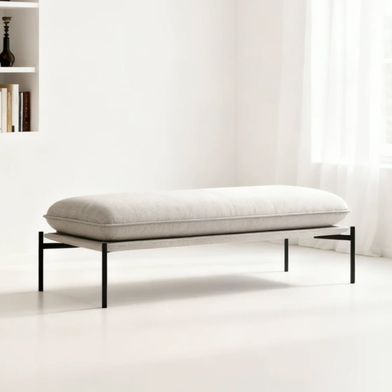 Banc rembourré blanc, H 17,72 po x l 62,99 po, Blanc