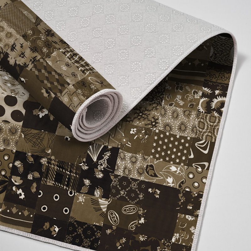 Tapis cachemire brun Elverda, Rectangle 2 pi 7 po x 4 pi 11 po