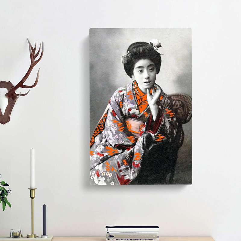 Portrait of a Geisha - Wrapped Canvas Drawing Pint - Wrapped Canvas, 60cm H x 40cm W x 3cm D