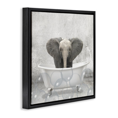 "Baby Elephant Bath Time", art mural sur toile flottante par Kim Allen