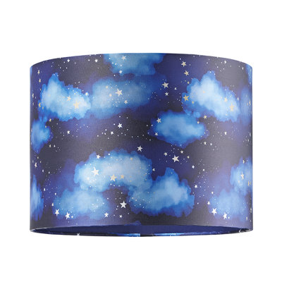 18cm H Cotton Drum Lamp Shade ( Screw On ) in Blue