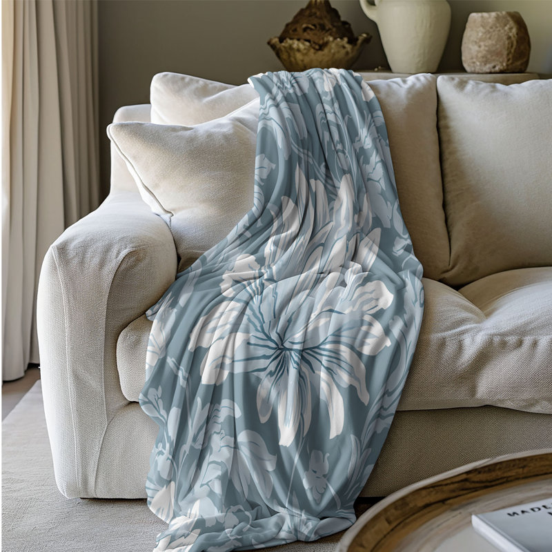 Dusty Azure Blossoms - Couverture sherpa de qualité supérieure 1 pièce, Jeté