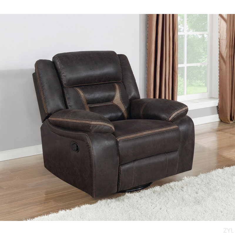 Fauteuil inclinable et pivotant rembourré Brazelton avec accoudoirs coussinés, Brun