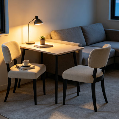 Ensemble de 2 chaises de salle à manger en bois, chaises de cuisine rembourrées en tissu moderne avec siège rembourré épais, chaises de ferme confortables pour petits espaces, assemblage facile
