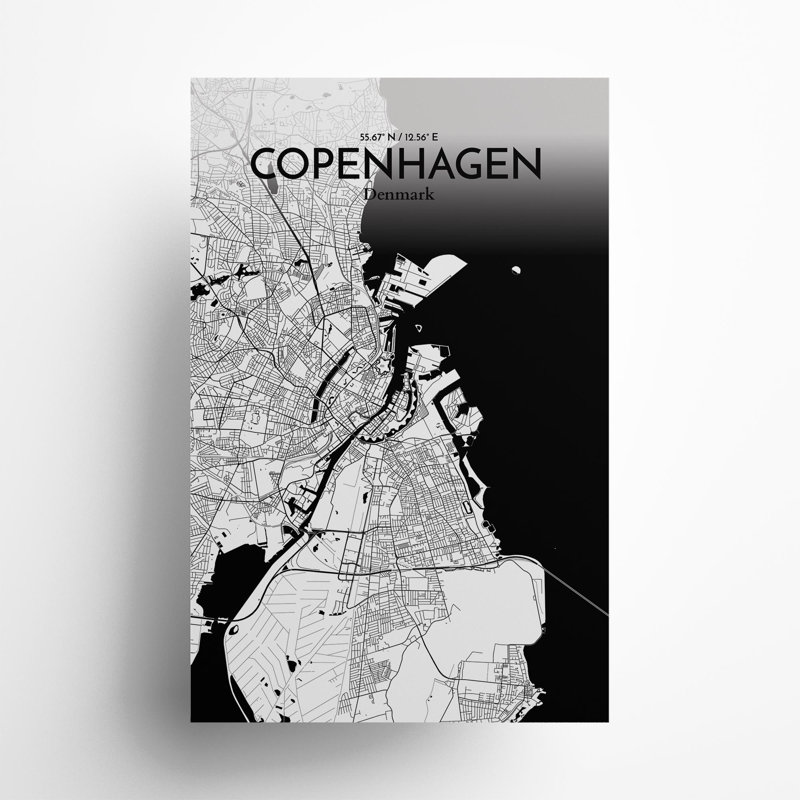 Copenhagen City Map in Ink 1 Piece Wall Art, 17cm H x 11cm W x 0.05cm D