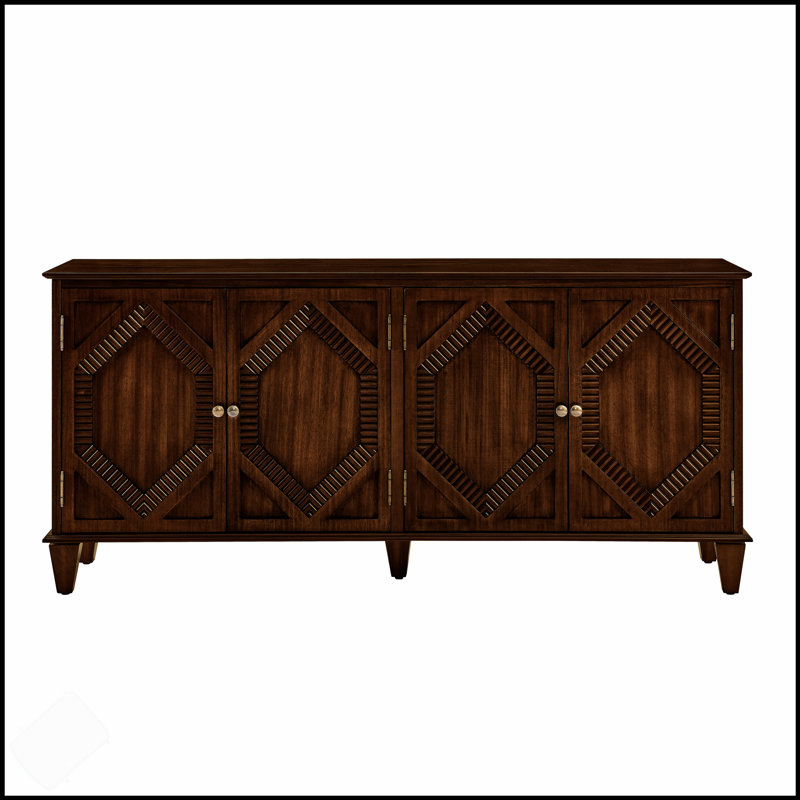 Mid Century Modern Sideboard With Spacious Storage And Geometric Accent For Living Room And Kitchen Organization, Walnut