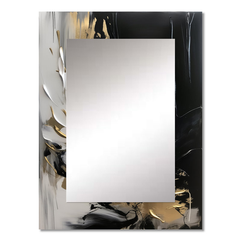 Organic Bliss Minimal Abstract Gold And Black - Abstract Painting Unique Wall Mirror, Modern Mirror, Printed Metal Art