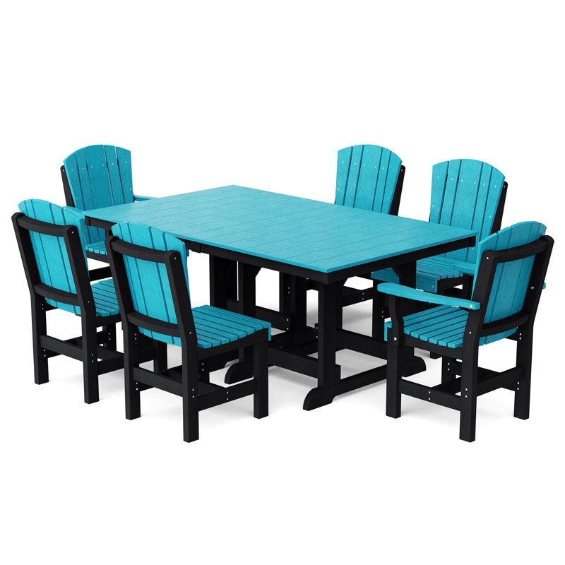 Ensemble de salle à manger 9 pièces 44 po x 94 po Heritage, Bleu Aruba / noir, 7-Piece