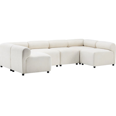Beige Fabric 6 - Piece U Shaped Modular Sectional For Living Space, 114 In. Depth, Solid Structure, Soft High Resilience Foam, Round Back Feature, Arrangement, Effortless Installation In Fabric,