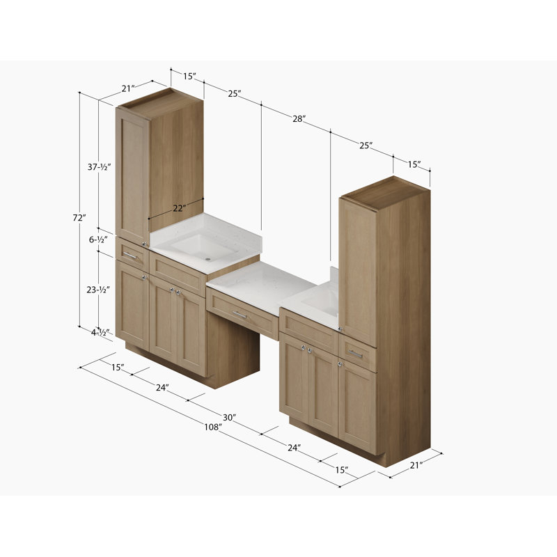 Meuble-lavabo double 108 po Disar, Chêne naturel