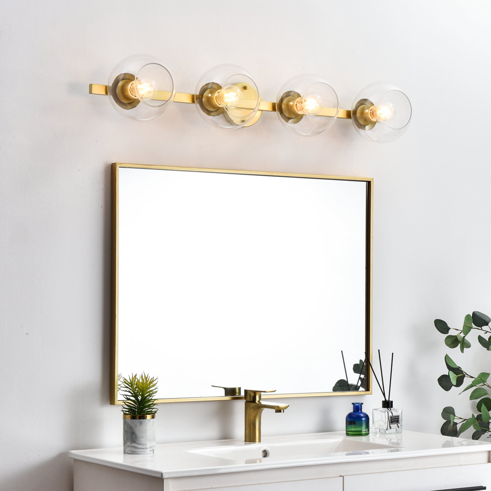 Nathalie 2 Light Glass Dimmable Armed Sconce, Brass, 7" H x 37" W x 37" D, 4 Lights