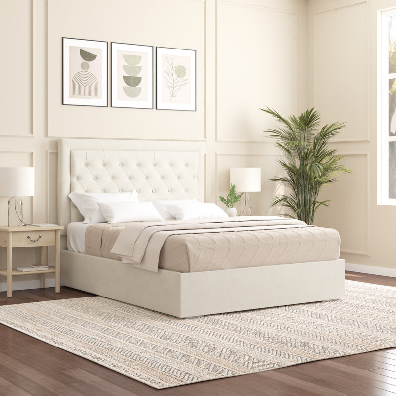 Merissa Upholstered Bed Frame, Cream, Kingsize (5')