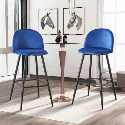 Upholstered Velvet Counter Stool with Steel Frame
