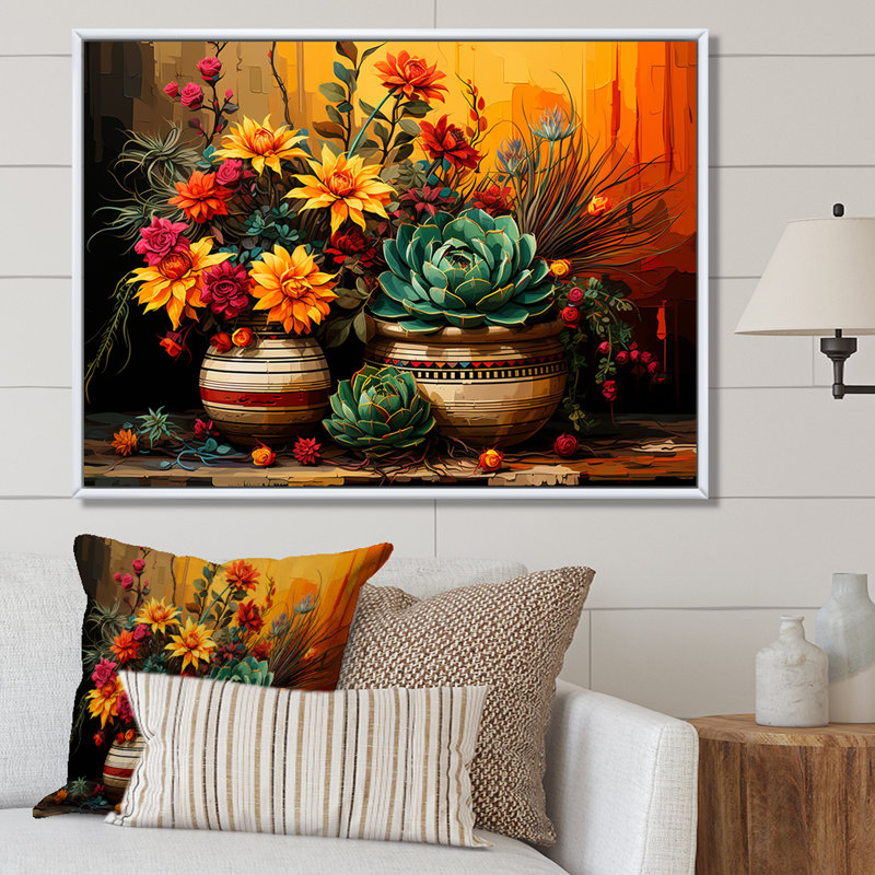 Boho, poterie florale mexicaine, Cadre flottant brun, H 34 po x l 44 po x P 1,5 po