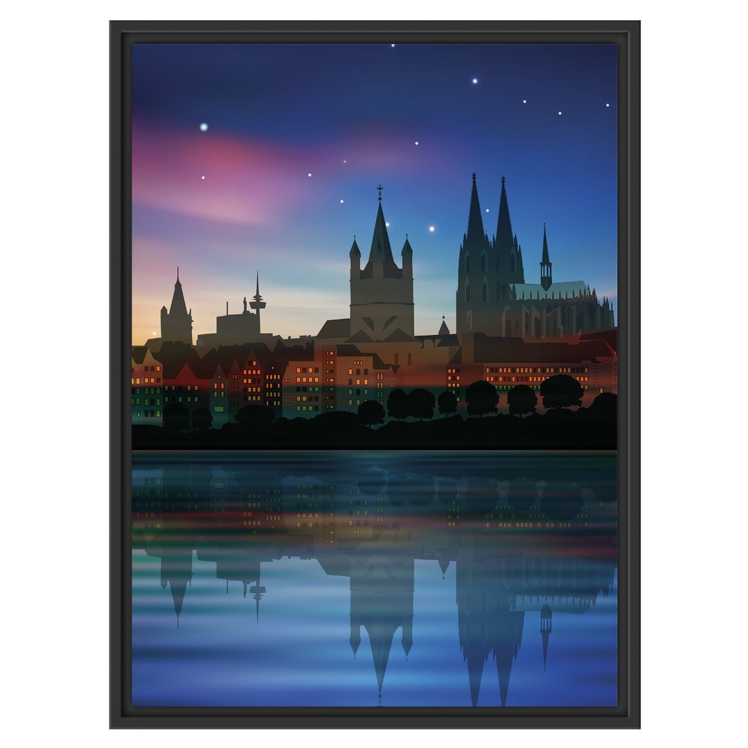 Gerahmtes Wandbild Polarlichter Skyline Köln