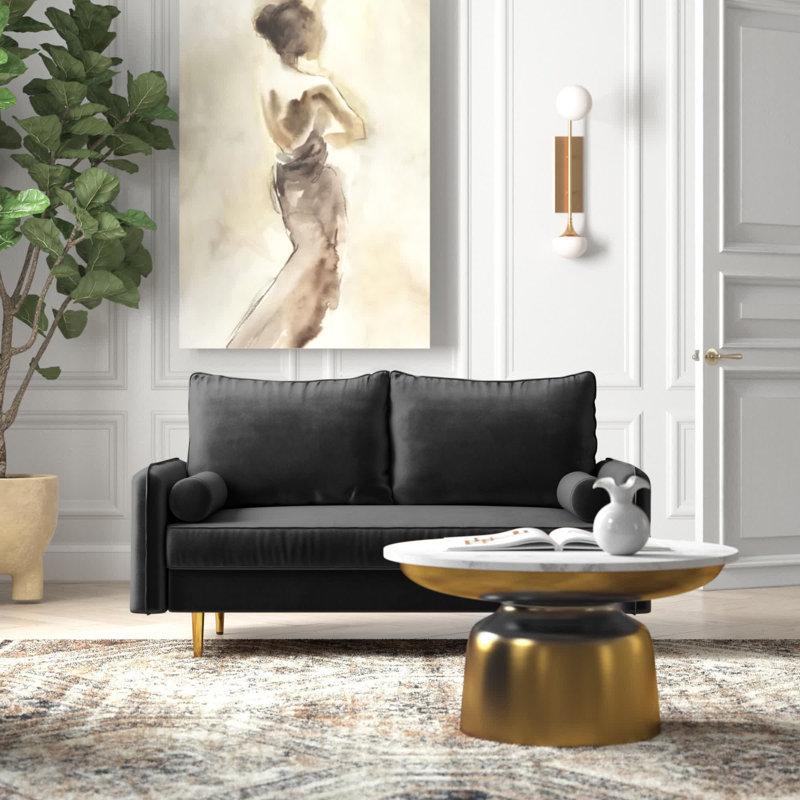 Johnnathon 58" Velvet Round Arm Sofa Loveseat, Black