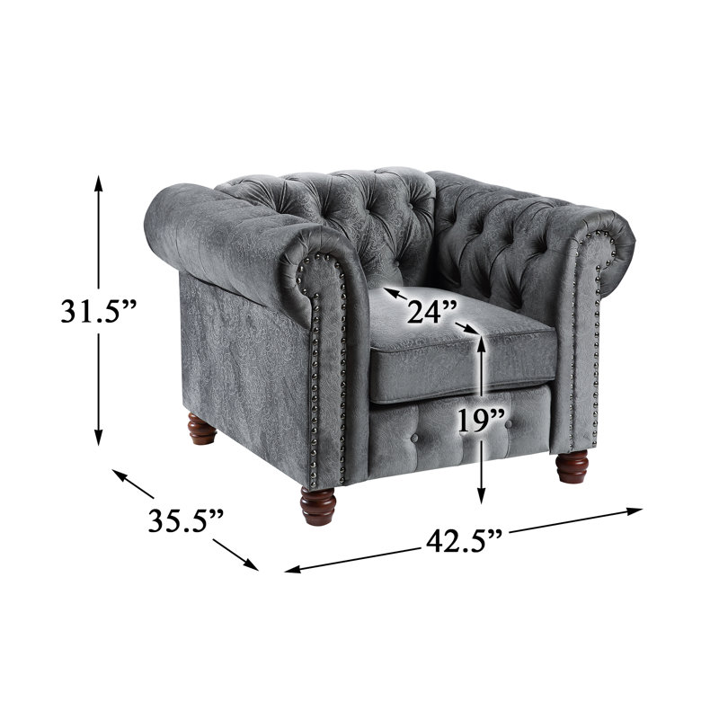 Clifton Fauteuil Chesterfield W, Velours gris foncé