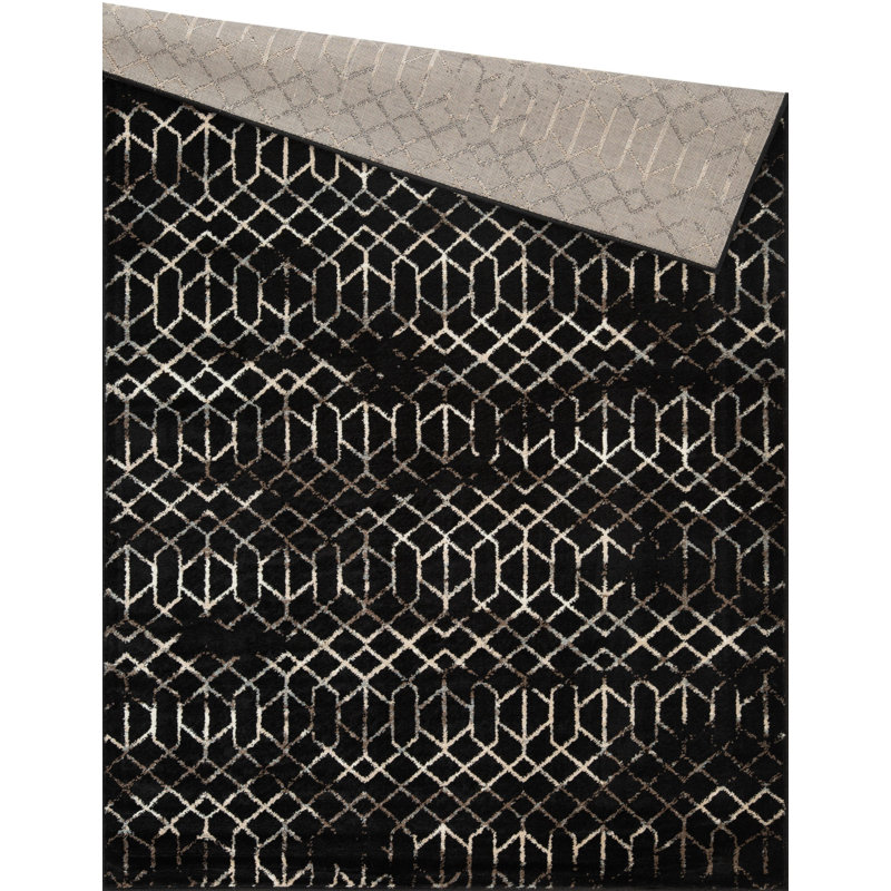 L'Baiet Aria Black/Beige Geometric Area Rug, Rectangle 8' x 10'