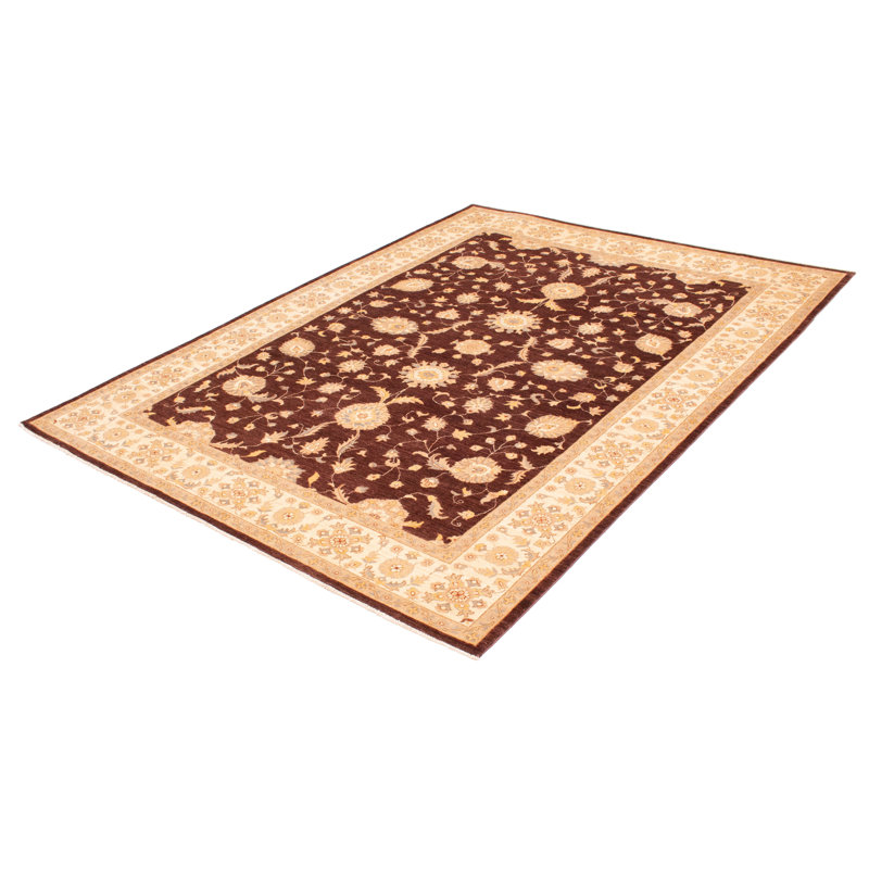 Tapis brun foncé en laine noué à la main de conception unique 8 pi 10 po x 11 pi 9 po New Age Chobi