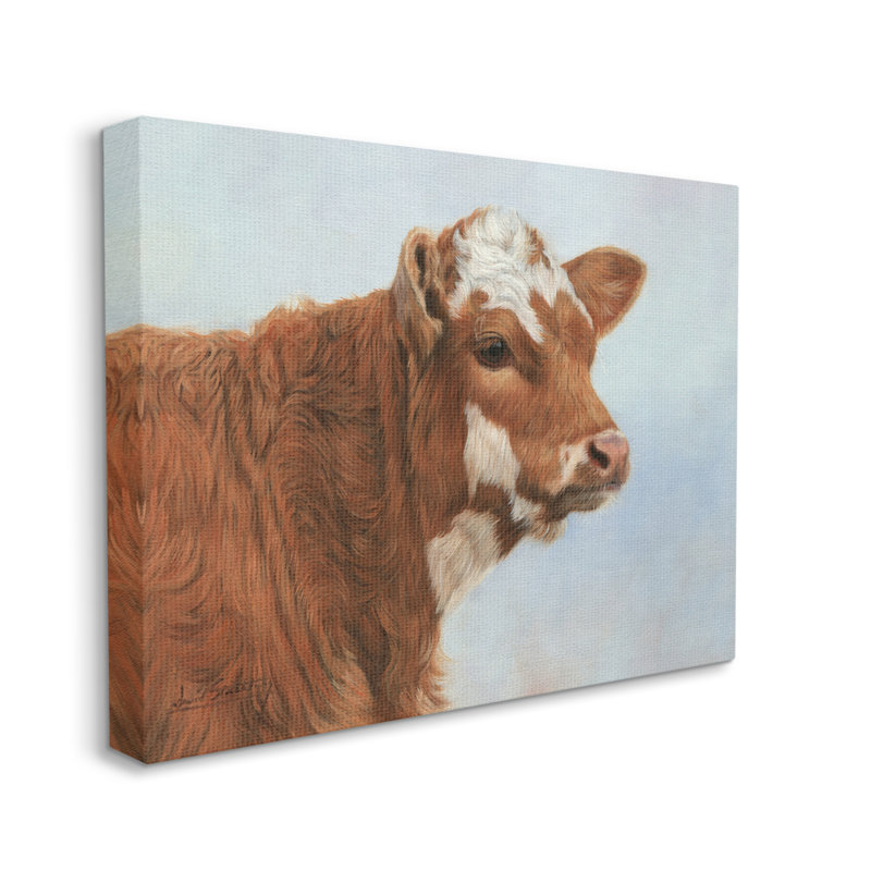 Vache laitière brune détaillée par David Stribble - peinture sur toile tendue, H 30 po x l 40 po x P 1,5 po, Toile tendue