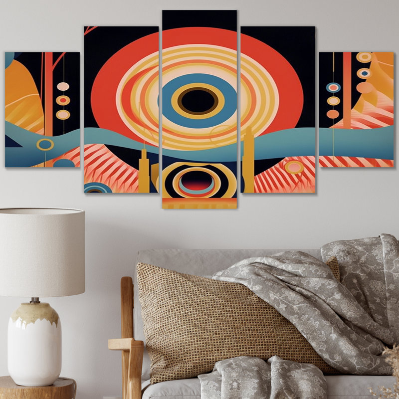 «Visionary Geometric Awakening Of Consciousness II», reproduction d'art géométrique murale moderne - 5 panneaux