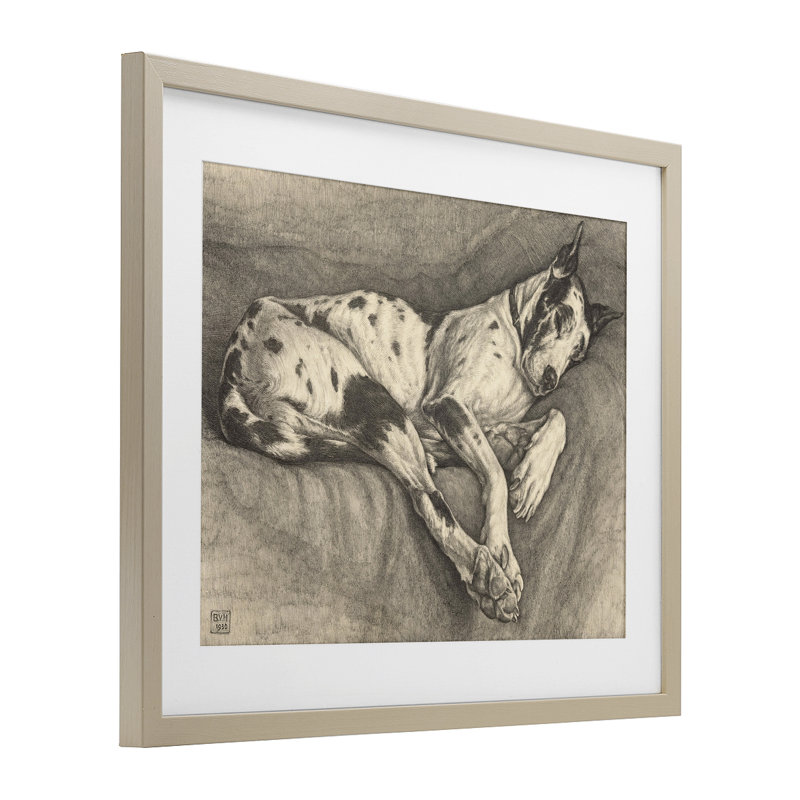 «Sleeping Hound», reproduction d'art sous verre encadrée, design par Bertha Van Hasselt, H 13 po x l 16 po