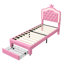 Princess Bed With LED Crown Headboard & Drawer(S), Faux Leather Storage Frame, White & Pink-1547203774-1547995488
