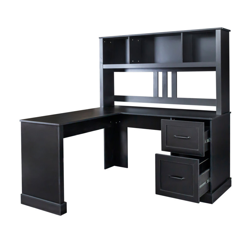 Bureau d'ordinateur à domicile avec huche, finition noir antique, Noir