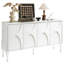Buffet Alvayero 150 cm (59 po) de style moderne du milieu du siècle, avec étagères réglables et pieds en bois massif, idéal pour la salle à manger ou le salon, blanc.-289925576