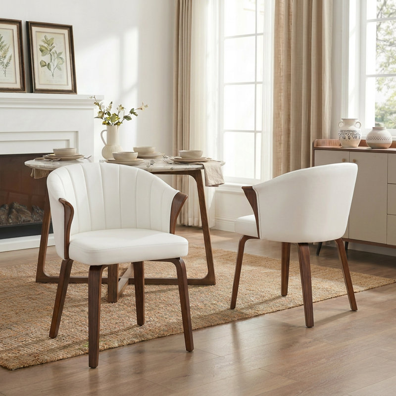 Chaise de salle à manger rembourrée en similicuir Devault, Blanc